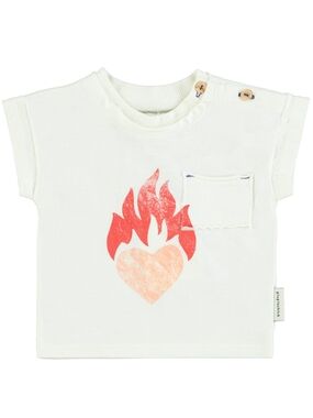 NWT Piupiuchick Ecru Heart Flame Pocket T-Shirt 12 months Unisex